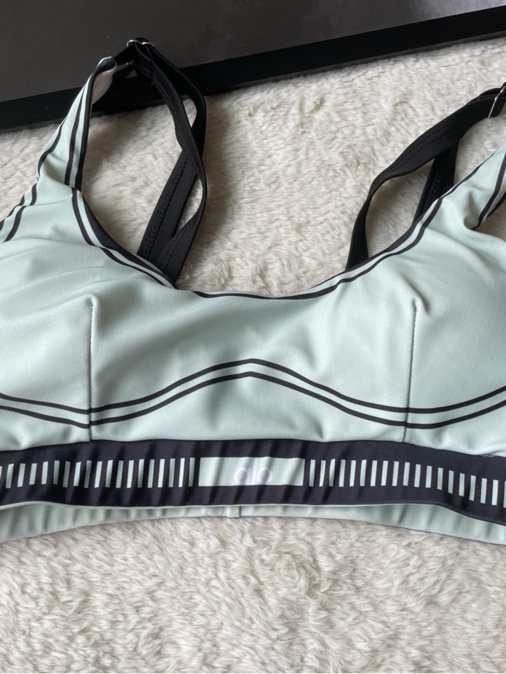 ALO Yoga Mint & Black Striped Athletic Sports Bra